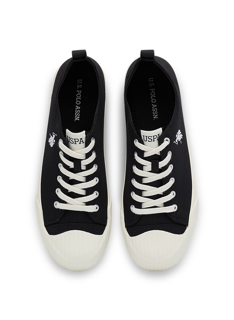 Men's Black Low-Top Canvas Sneakers - Iconic Branding for a Clean Look