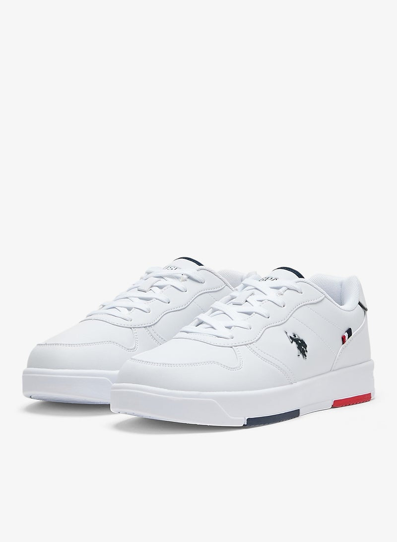 Men's White Low-Top Sneakers - Lightweight, Minimalist Design with Red & Blue Accents Shoes