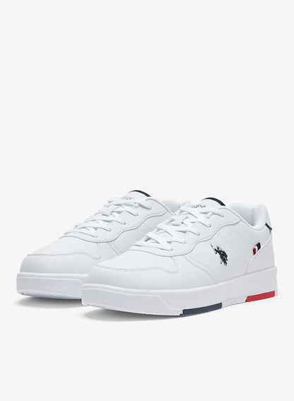 Men's White Low-Top Sneakers - Lightweight, Minimalist Design with Red & Blue Accents Shoes