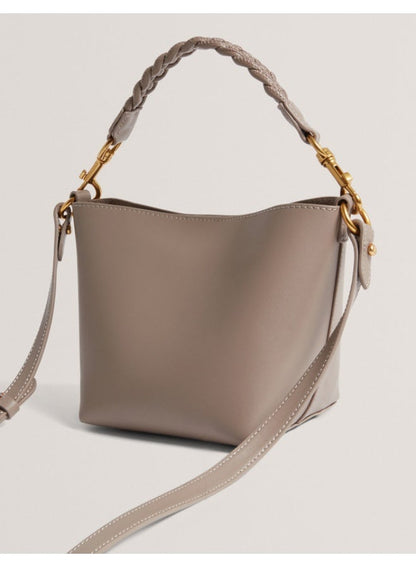 Weave Handle Leather Small Bucket Bag
