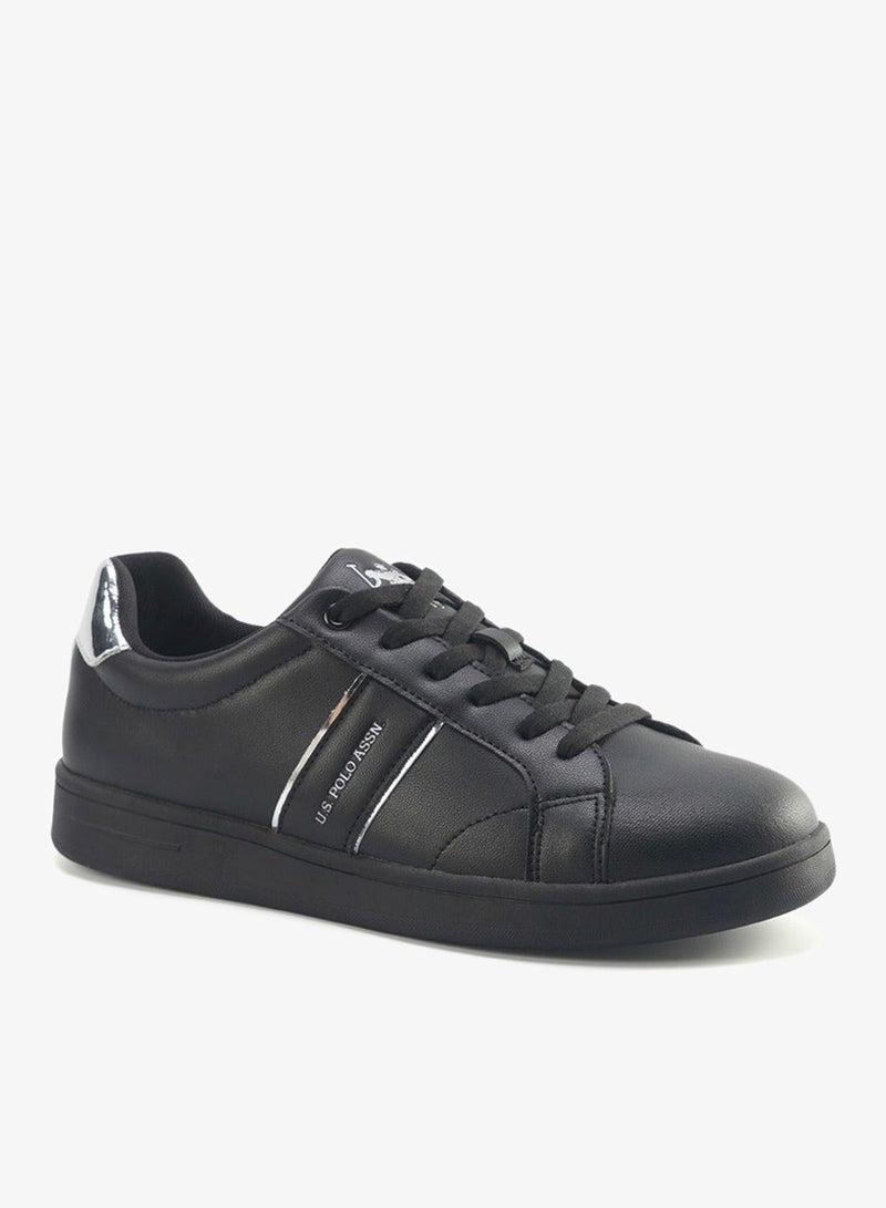 Women's Black Sneakers with Metallic Accents Shoes - Sleek Design Shoes for Modern Casual Style