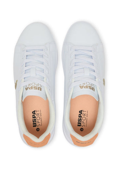 Women's White Low-Top Sneakers with Tan Accent - Lightweight Sleek Style with Lace-Up Design and Comfort Cushioned Sole for Everyday Wear