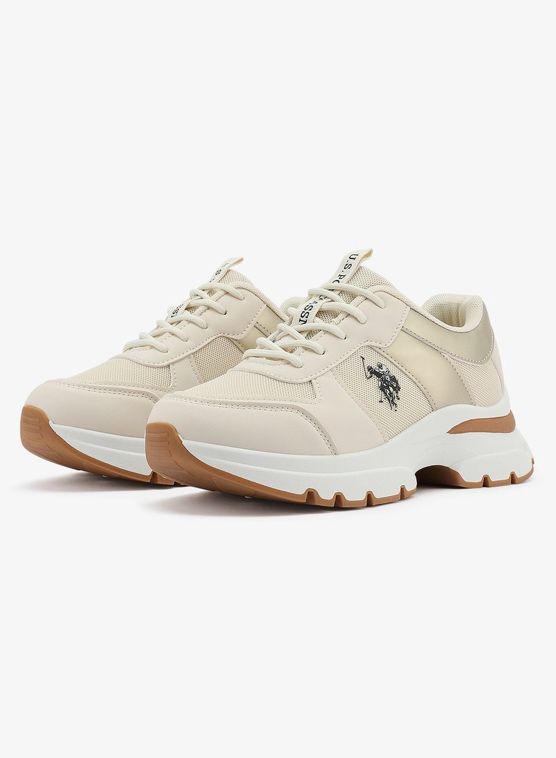 Women's Beige Low-Top Sneakers - Lightweight Shoes & Trendy Design Shoes for Everyday Wear
