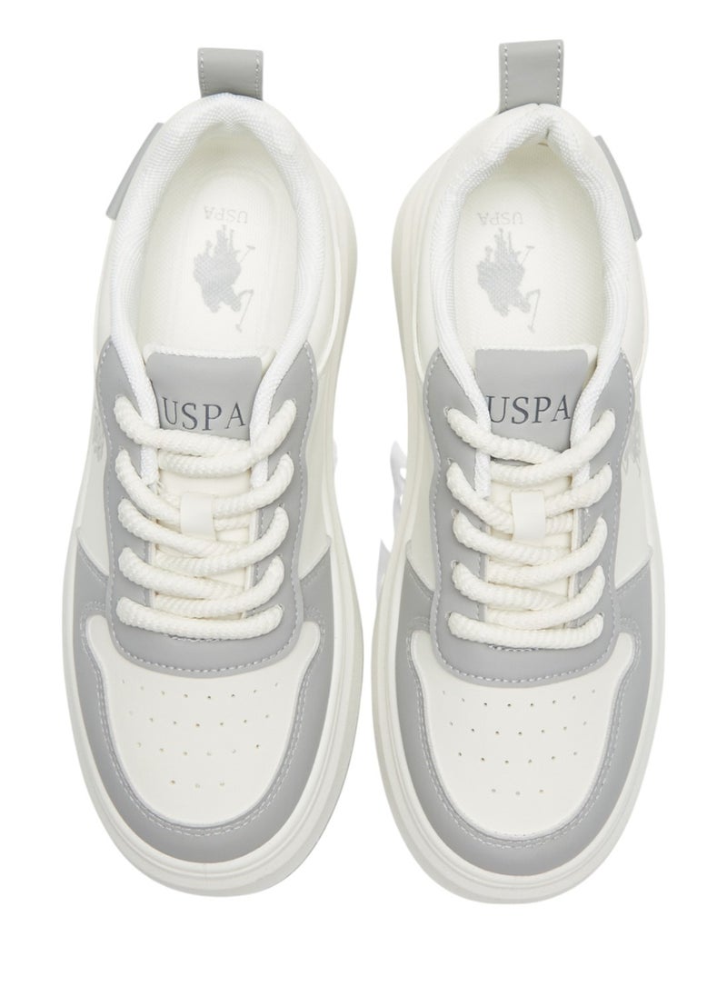 Women's White and Grey Sneakers - Bold Rugged Style with Durable Sole for Outdoor Wear