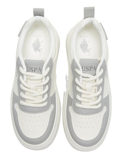 Women's White and Grey Sneakers - Bold Rugged Style with Durable Sole for Outdoor Wear
