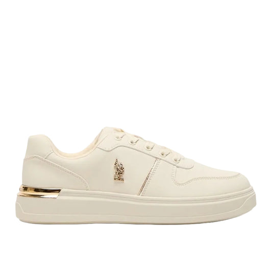 Women's Beige Low-Top Sneakers with Gold Heel Accent - Minimalist Shoes and Stylish