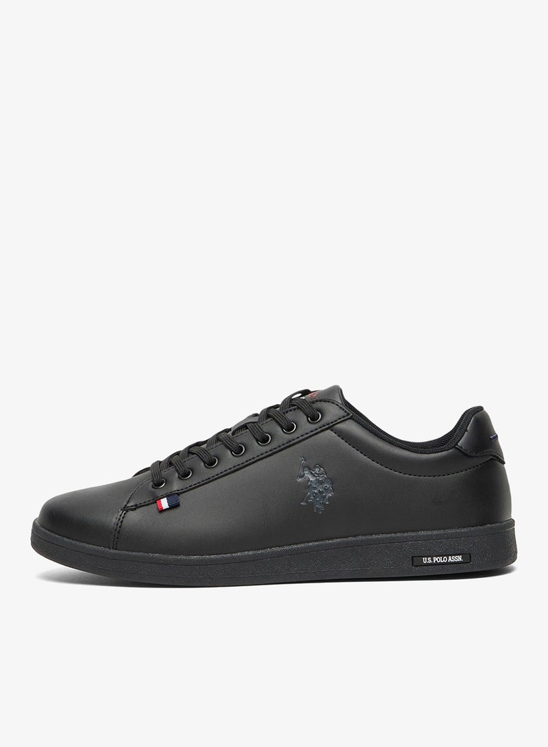 Men's Black Low-Top Sneakers - Bold Lace-Up Style, Comfortable Casual Footwear Shoes