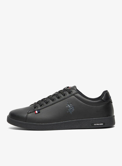 Men's Black Low-Top Sneakers - Bold Lace-Up Style, Comfortable Casual Footwear Shoes