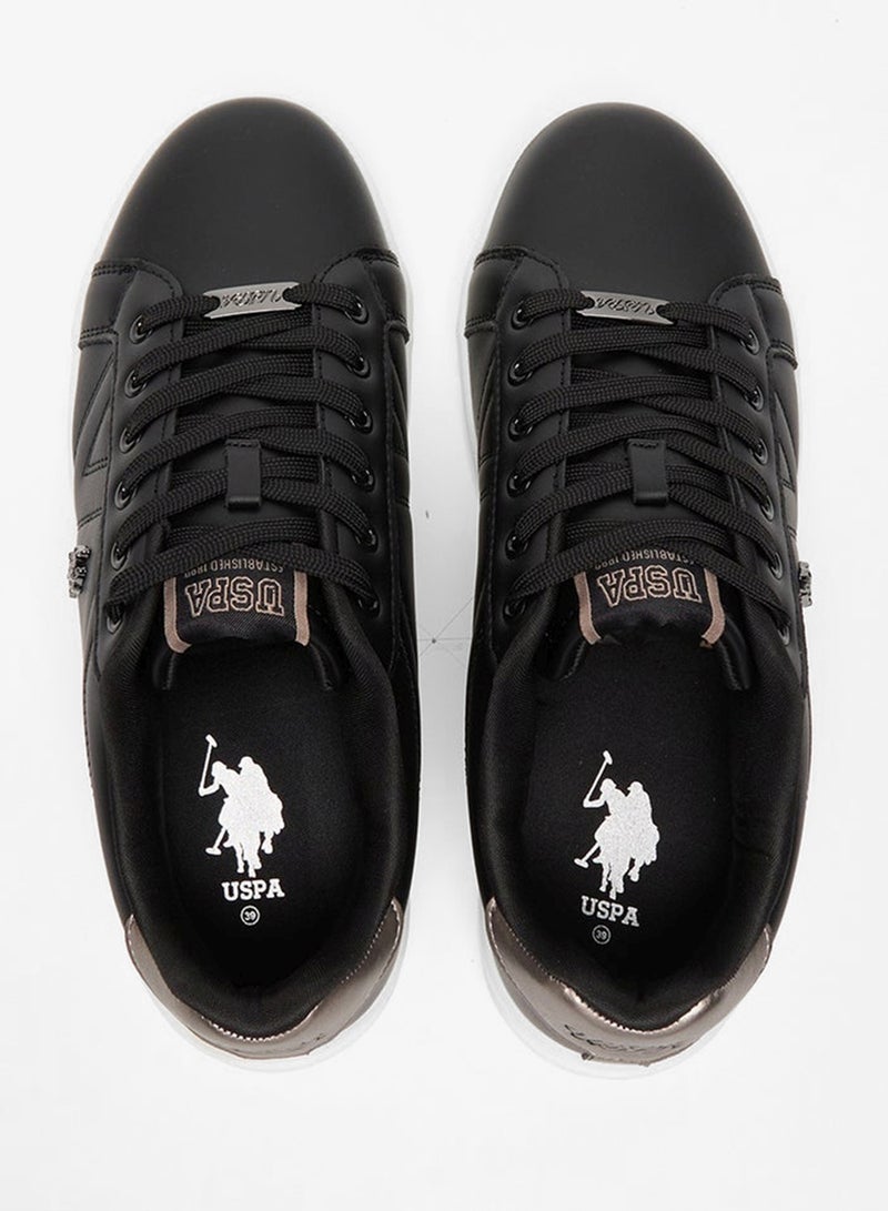 Women's Black Low-Top Sneakers - Fashionable Lace-Up Style Shoes, Perfect for Everyday Casual Outfits