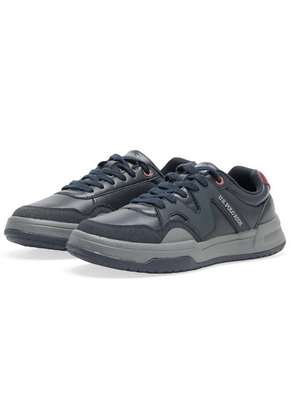 Men's Navy Low-Top Sneakers - Rugged Design with Grey and Red Accents, Durable and Comfortable Casual Footwear