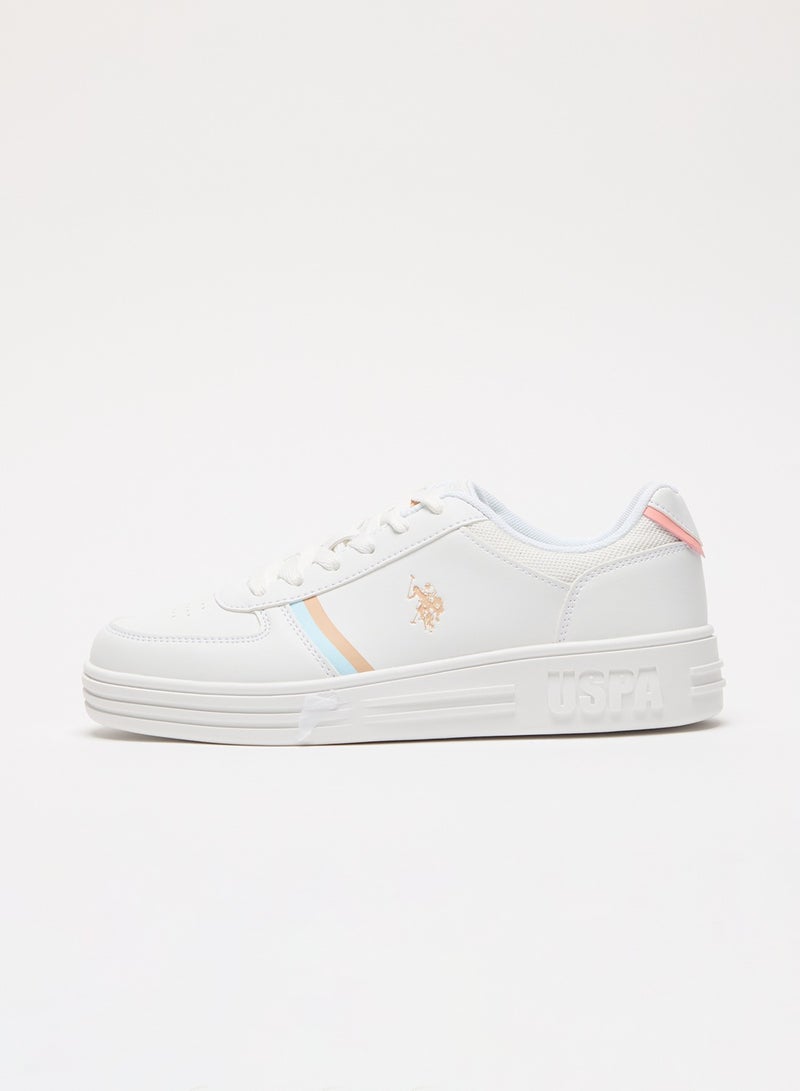 Women's White Sneakers - Soft Pastel Accents with Retro-Inspired Design and Cushioned Sole for Effortless Style and Comfort