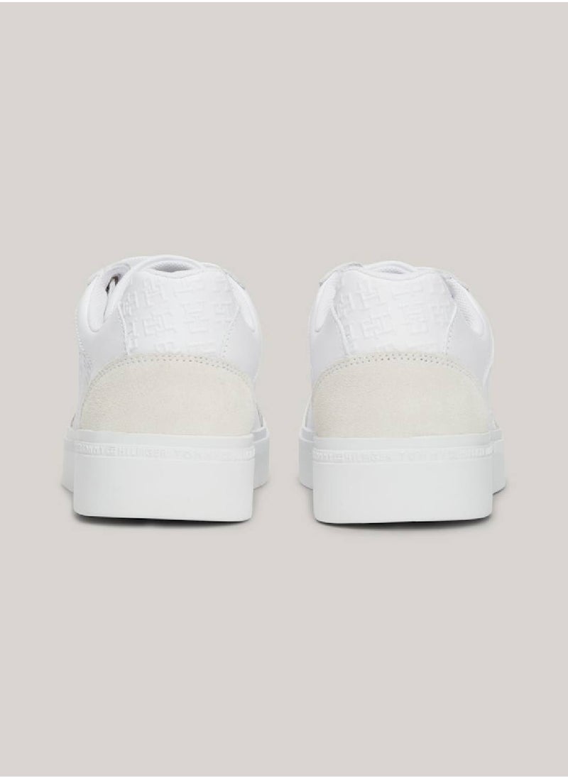 Women's Th Monogram Leather Mixed Texture Sneakers -  Leather upper, White