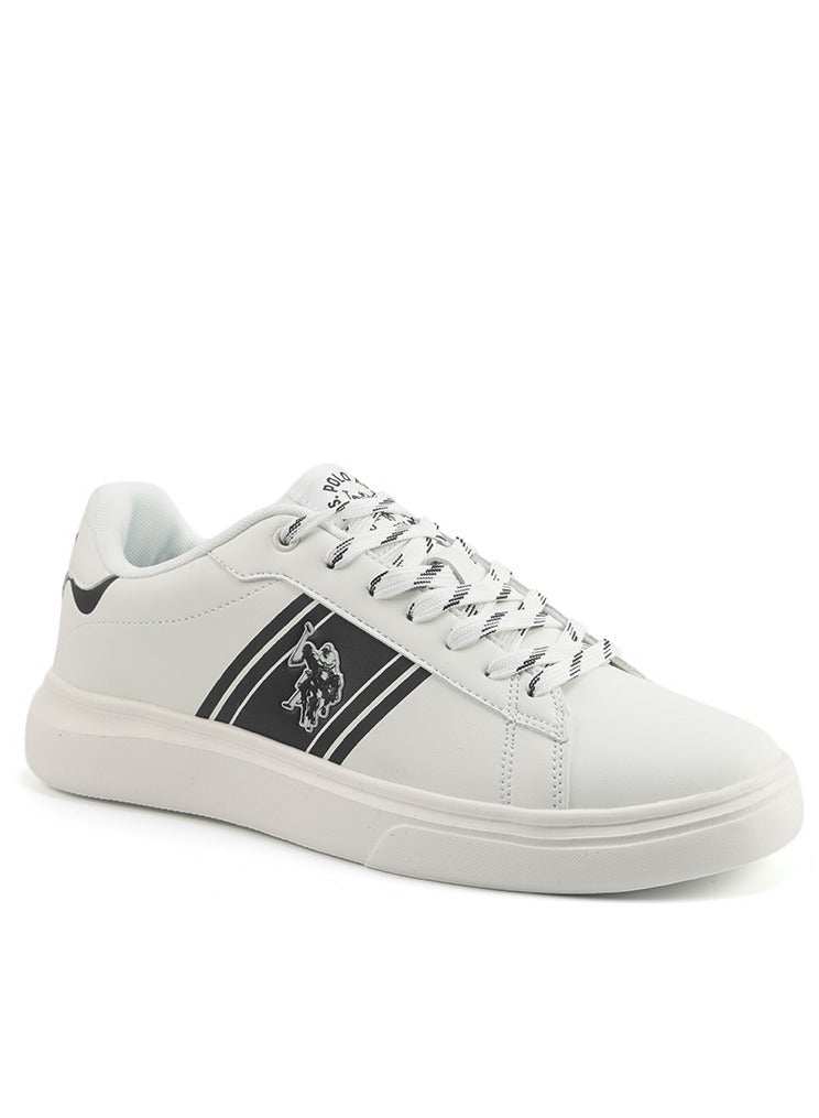 Men's White Sneakers with Bold Side Logo – Sporty Striped Design for Effortless Everyday Styling