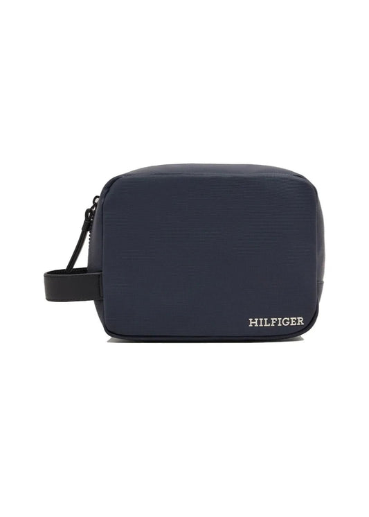 Men's Hilfiger Monotype Logo Pique Small Washbag -  Pique textured finish, Blue
