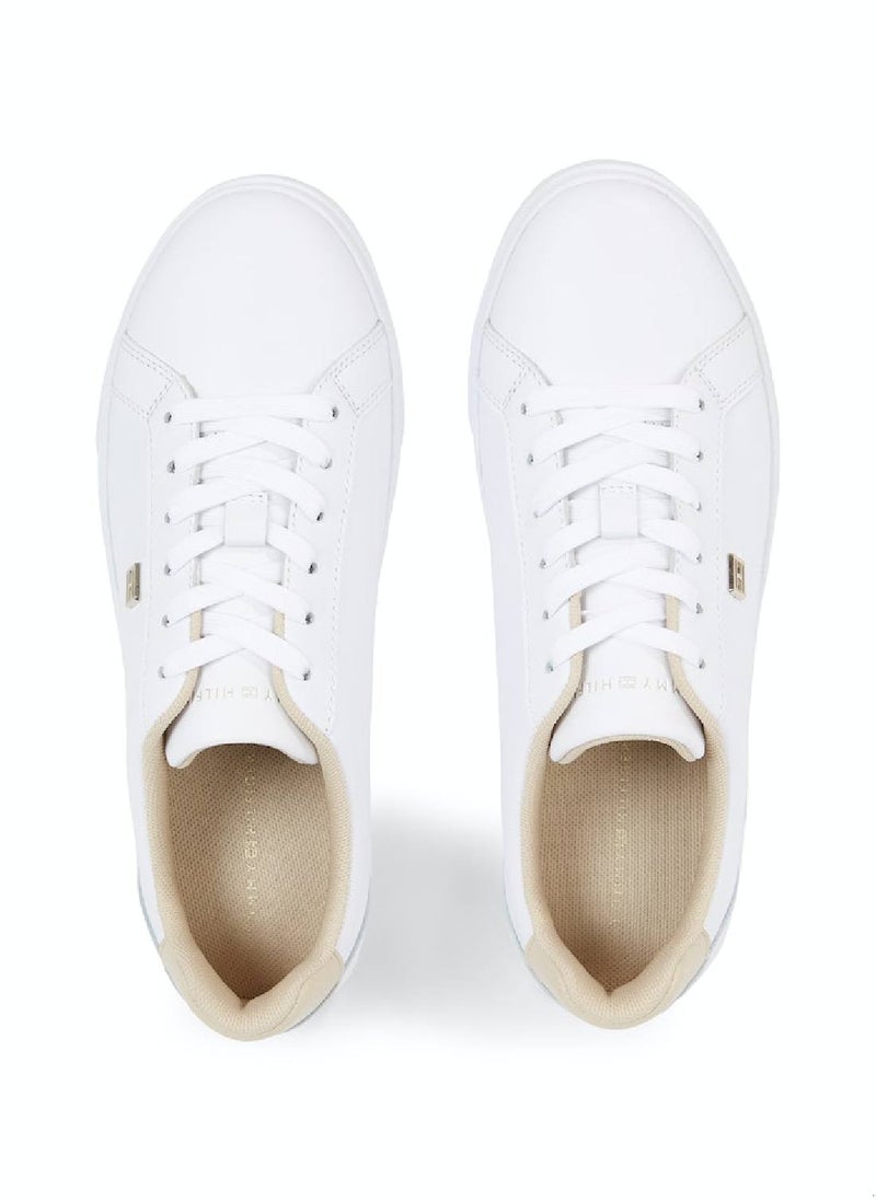 Women's Essential Leather Cupsole Court Trainers -  Leather upper, White