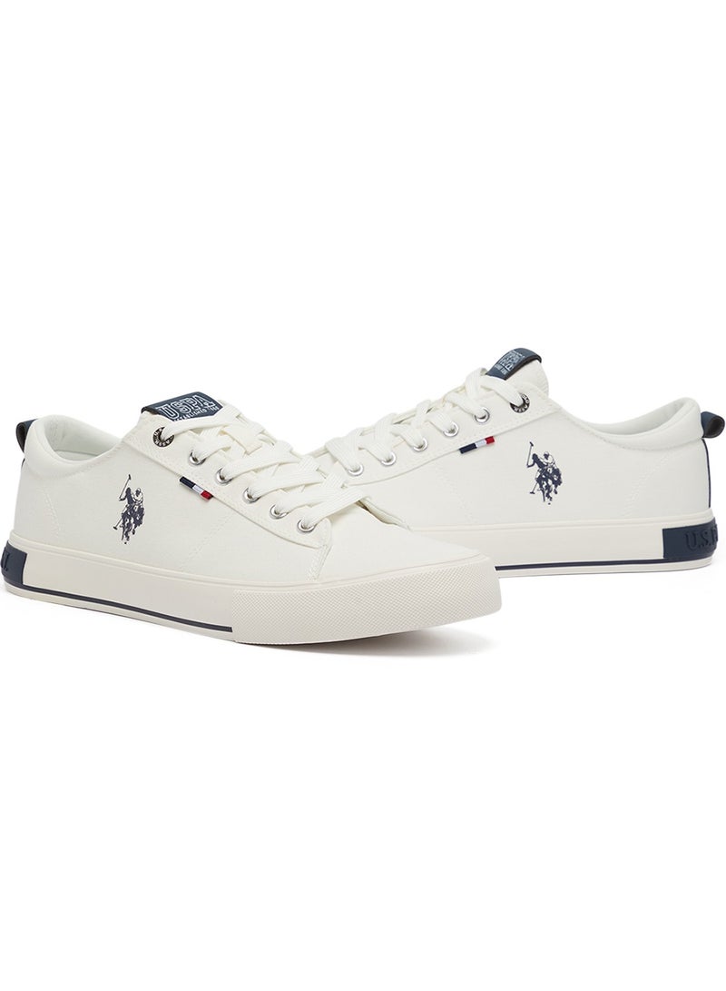 Men's White Low-Top Canvas Sneakers - Iconic Branding for a Clean Look