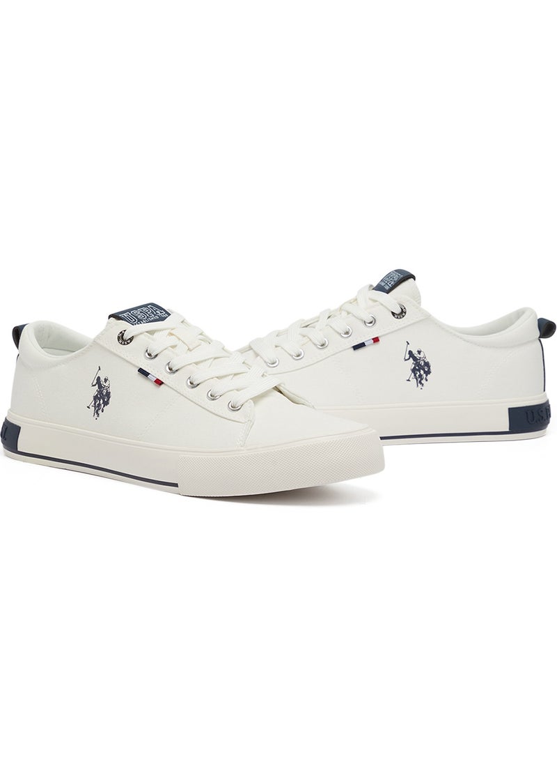 Men's White Low-Top Canvas Sneakers - Iconic Branding for a Clean Look