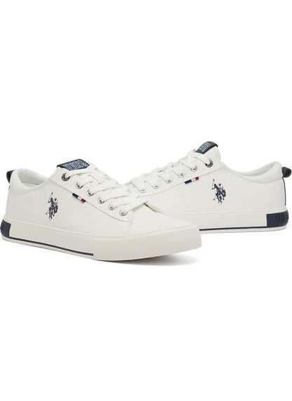 Men's White Low-Top Canvas Sneakers - Iconic Branding for a Clean Look