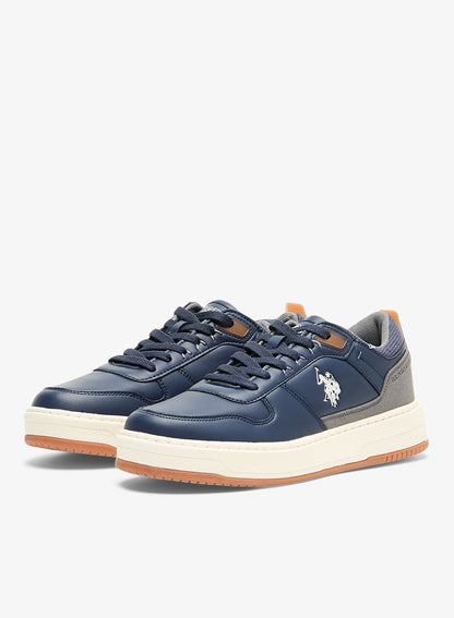 Men's Navy Low-Top Sneakers - Stylish Casual Shoes with Grey and Tan Accents, Durable and Stylish Casual Footwear