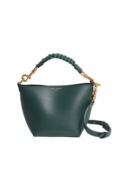 Weave Handle Leather Small Bucket Bag