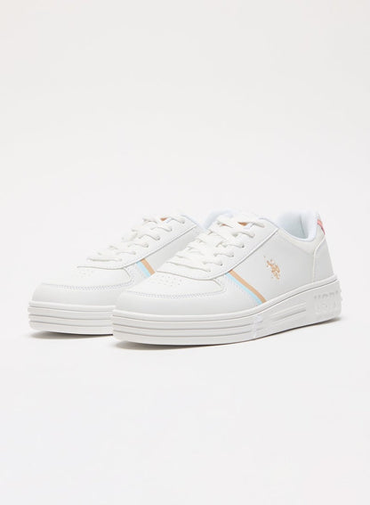 Women's White Sneakers - Soft Pastel Accents with Retro-Inspired Design and Cushioned Sole for Effortless Style and Comfort