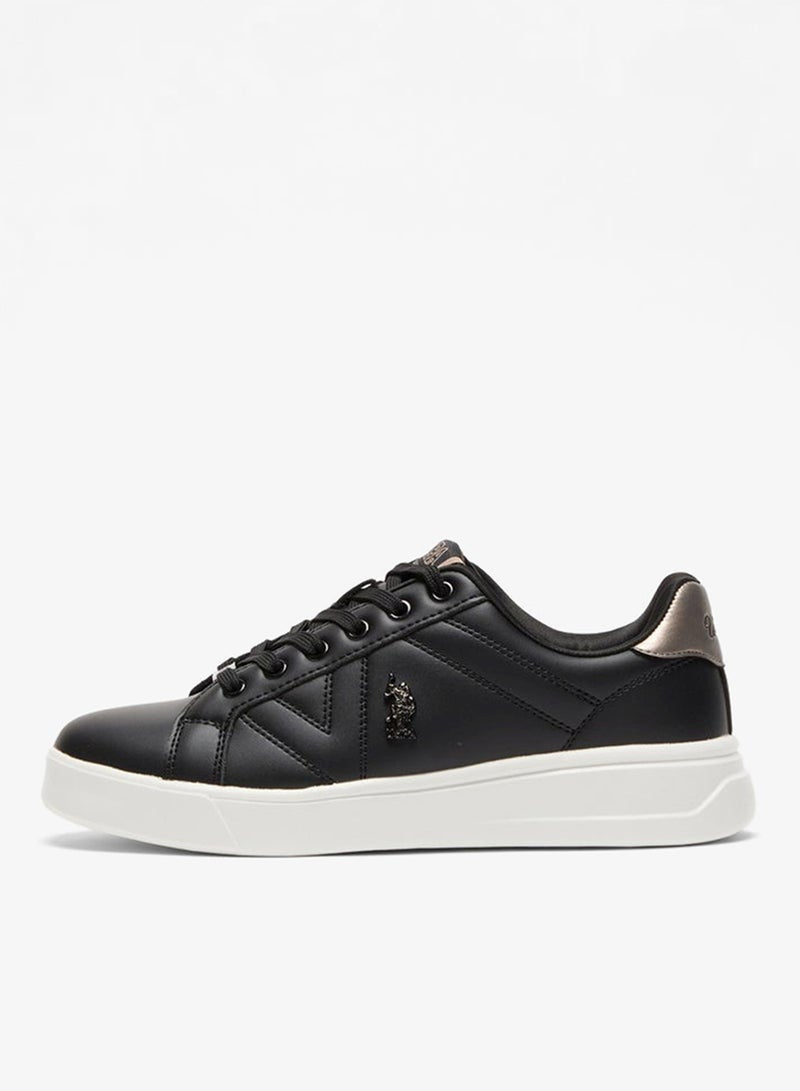Women's Black Low-Top Sneakers - Fashionable Lace-Up Style Shoes, Perfect for Everyday Casual Outfits