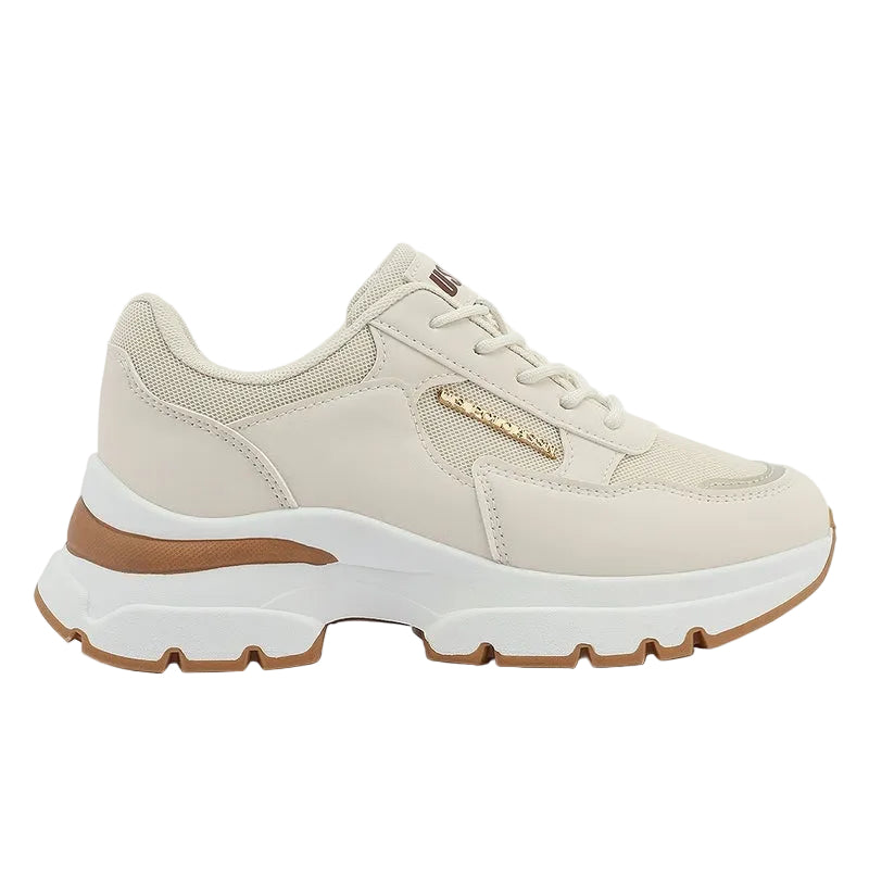 Women's Beige Low-Top Sneakers - Lightweight Shoes & Trendy Design Shoes for Everyday Wear