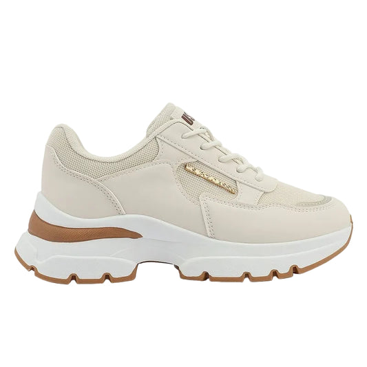 Women's Beige Low-Top Sneakers - Lightweight Shoes & Trendy Design Shoes for Everyday Wear