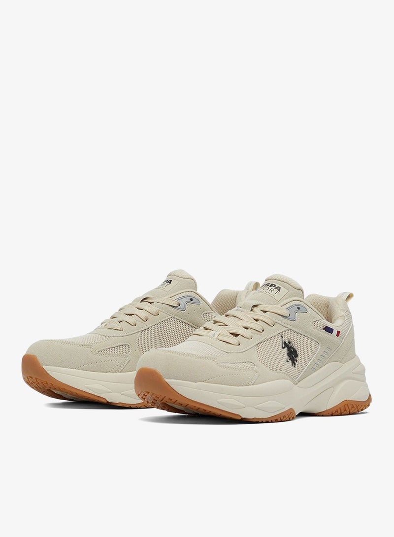 Men's Beige Low-Top Sneakers - Lightweight Shoes Lace-Up Design, Comfortable for Everyday Outfits