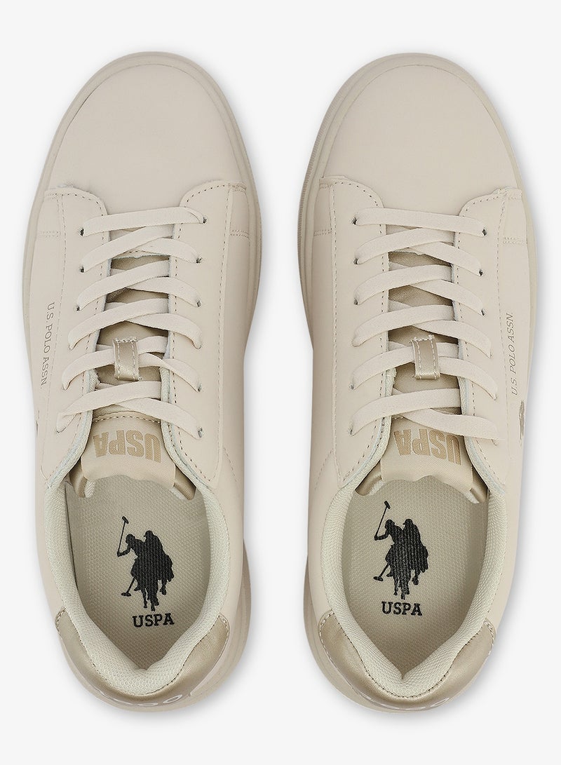Women's Beige Low-Top Sneakers - Stylish Lace-Up Design Shoes, Perfect for Casual Outings