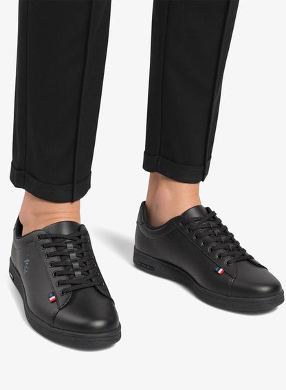 Men's Black Low-Top Sneakers - Bold Lace-Up Style, Comfortable Casual Footwear Shoes
