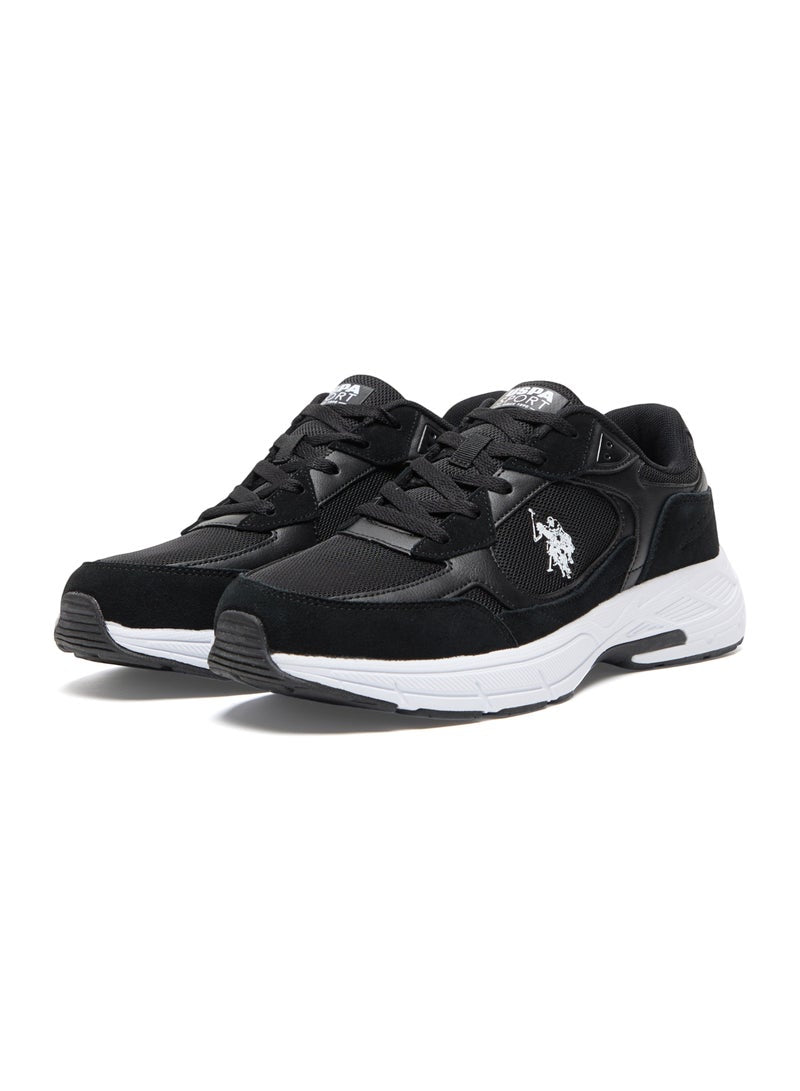 Men's Black Low-Top Sneakers - Sleek Lace-Up Design, Comfortable and Versatile for Casual Outings