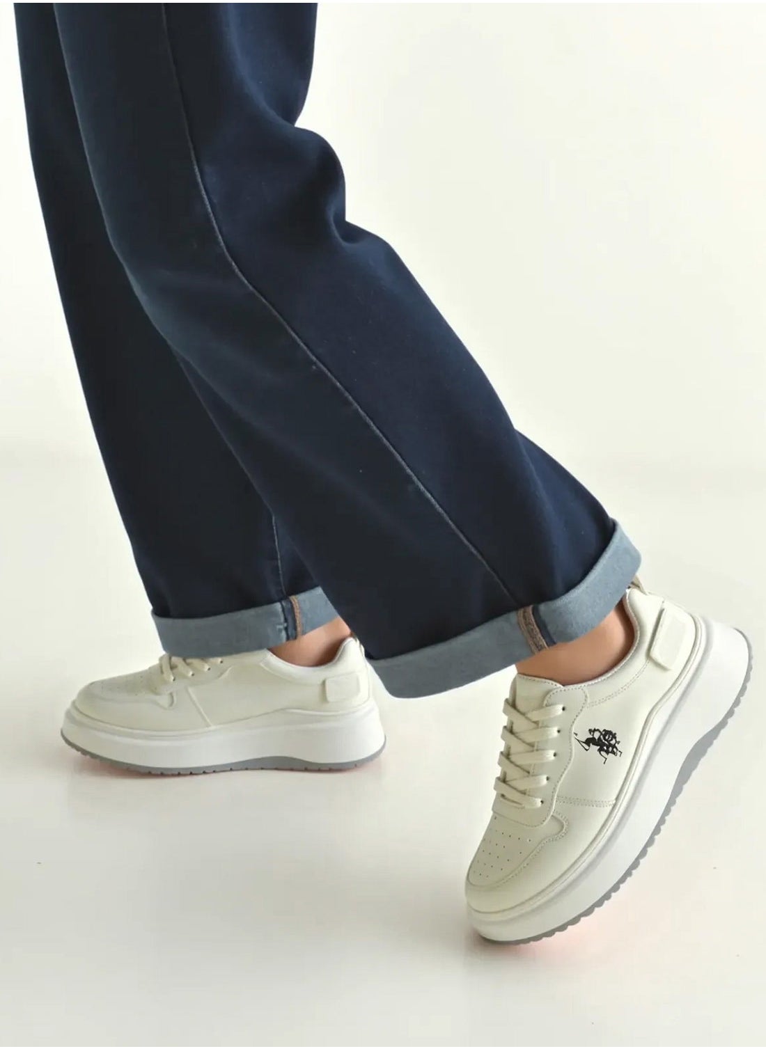 Women's White Sneakers - Bold Rugged Style with Durable Sole for Outdoor Wear
