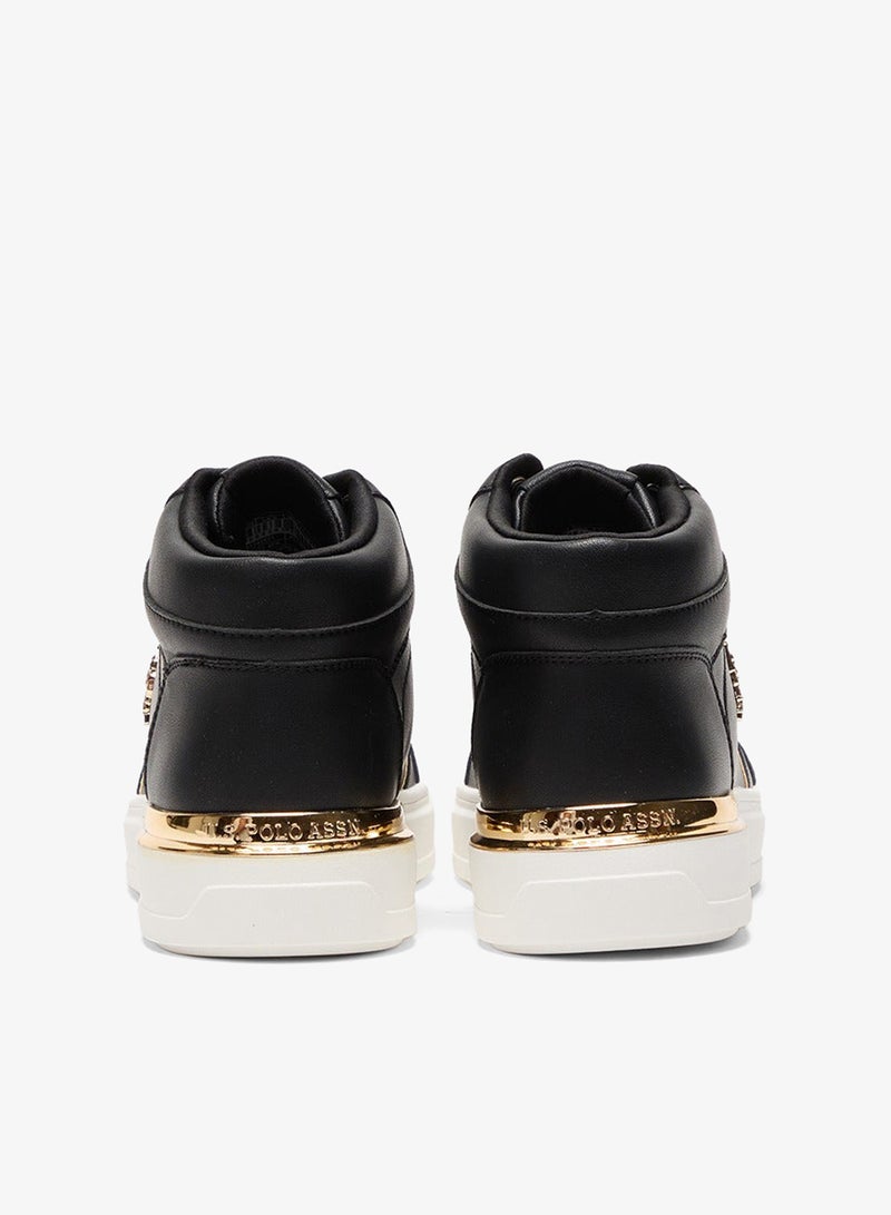 Women's Black High-Top Sneakers with Golden Accents - Sleek and Modern Design Shoes