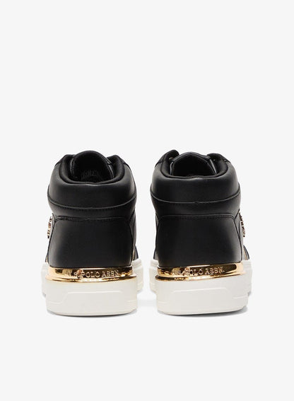 Women's Black High-Top Sneakers with Golden Accents - Sleek and Modern Design Shoes