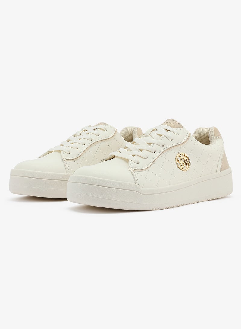 Women's White Low-Top Sneakers - Stylish Lace-Up Design Shoes, Perfect for Casual Outings