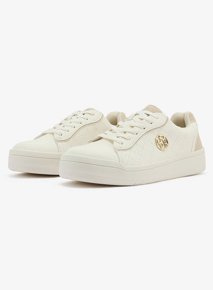 Women's White Low-Top Sneakers - Stylish Lace-Up Design Shoes, Perfect for Casual Outings