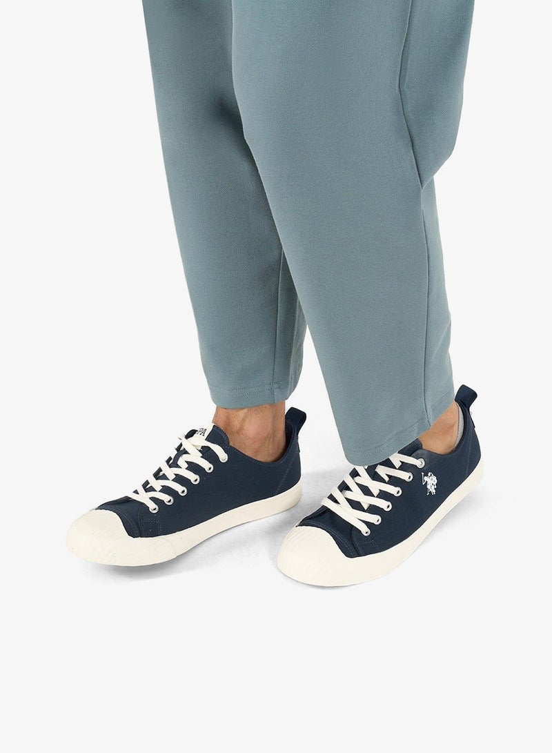 Men's Navy Low-Top Canvas Sneakers - Iconic Branding for a Clean Look Shoes