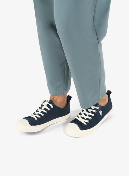 Men's Navy Low-Top Canvas Sneakers - Iconic Branding for a Clean Look Shoes