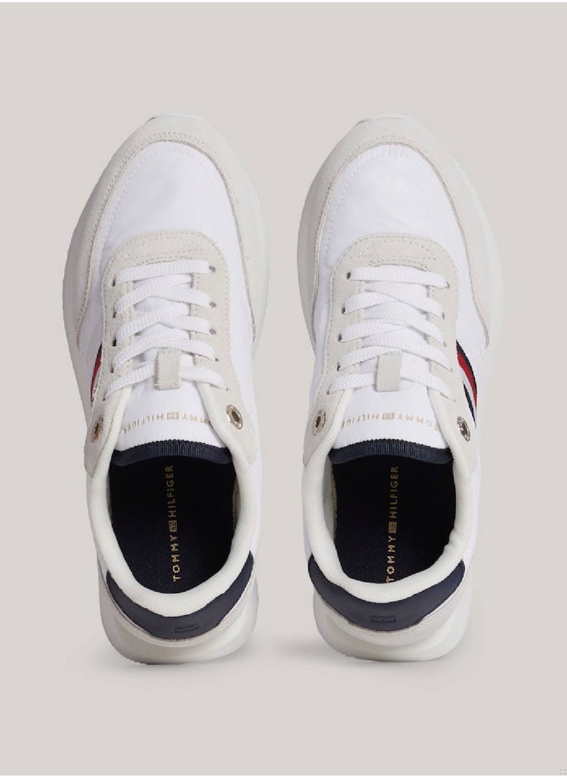 Women's Global Stripe Essential Suede Trainers -  Suede upper, White