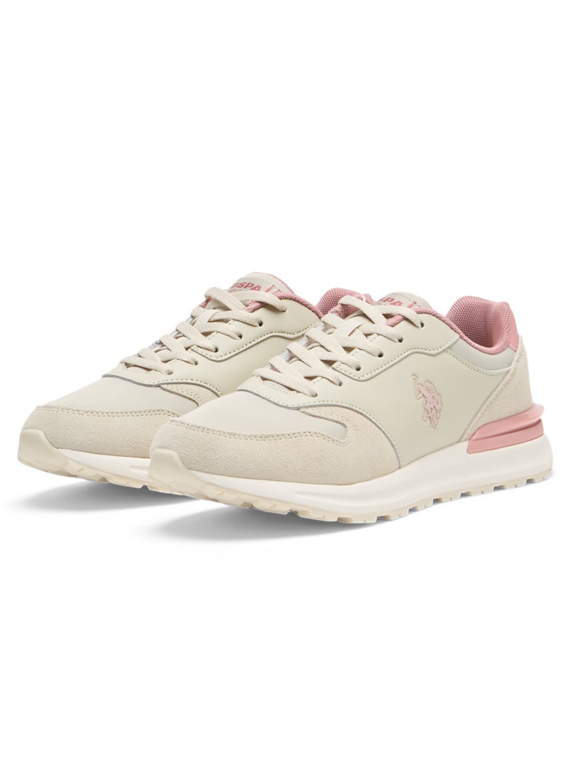 Women's Lightweight Beige Sneakers - Elegant Design with Soft Pink Accents, Comfortable Casual Shoes for Everyday Wear
