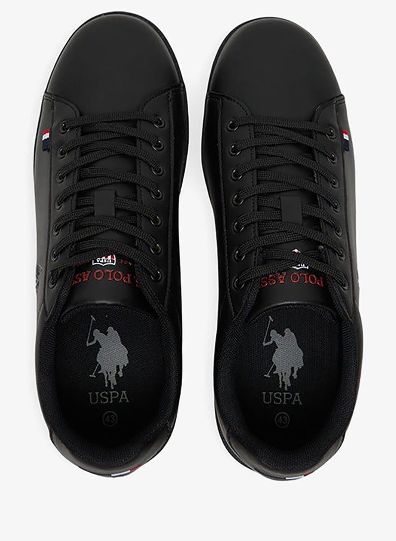 Men's Black Low-Top Sneakers - Bold Lace-Up Style, Comfortable Casual Footwear Shoes