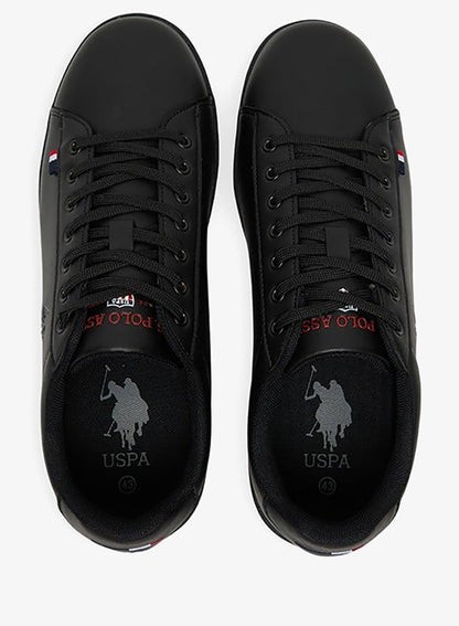 Men's Black Low-Top Sneakers - Bold Lace-Up Style, Comfortable Casual Footwear Shoes