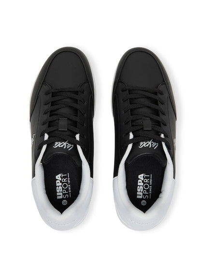 Women's Black Low-Top Sneakers - Sleek Style with Lace-Up Design and Contrast White Heel Accent for Everyday Wear