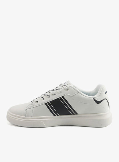 Men's White Sneakers with Bold Side Logo Shoes - Sporty Striped Design Shoes for Effortless Everyday Styling