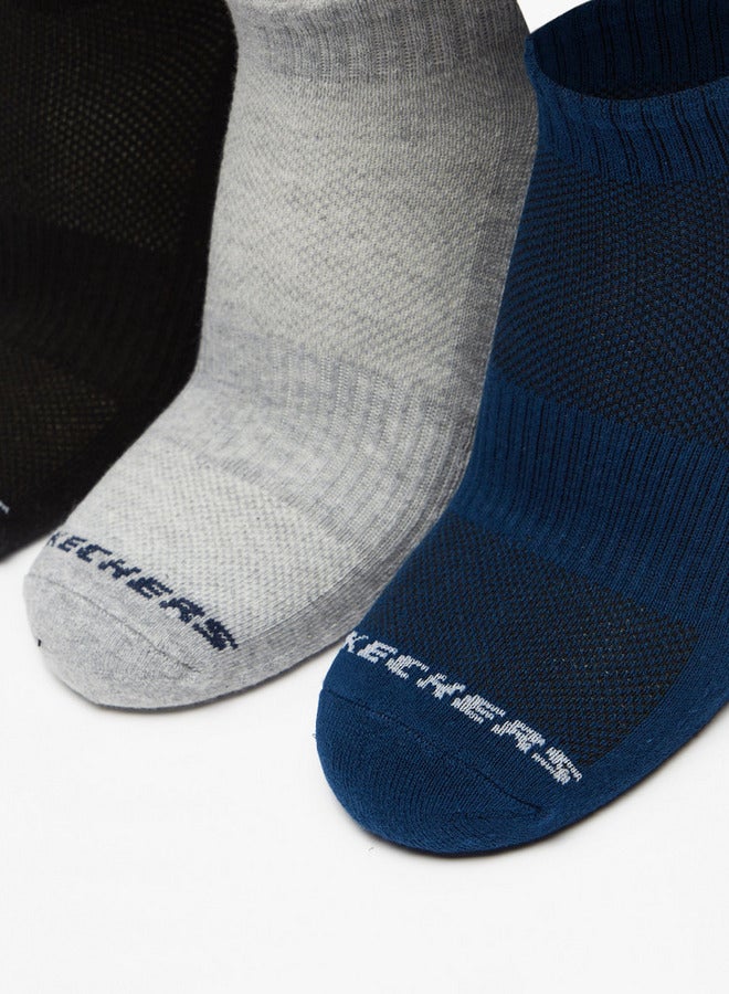 Logo Print Ankle Length Sports Socks - Set of 3