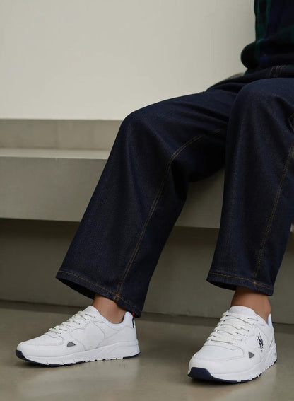 Men's White Low-Top Casual Sneakers with Iconic Branding for a Clean Look