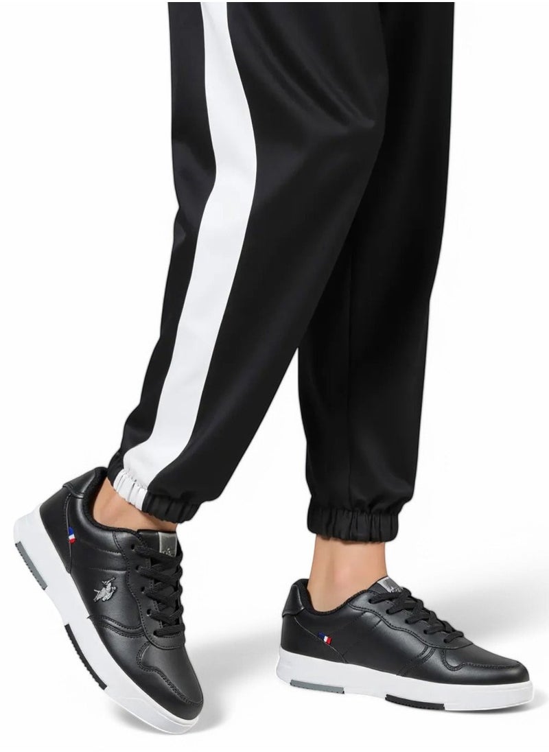 Women's Black Low-Top Sneakers - Lightweight With White Sole , Comfortable Casual Shoes
