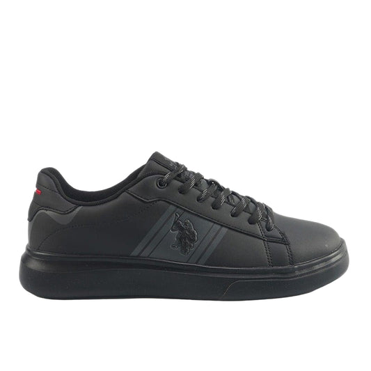 Men's Black Sneakers with Bold Side Logo Shoes - Sporty Striped Design Shoes for Effortless Everyday Styling