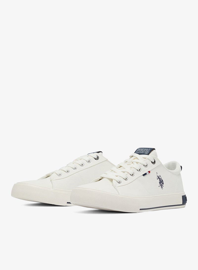 Men's White Low-Top Canvas Sneakers - Iconic Branding for a Clean Look Shoes